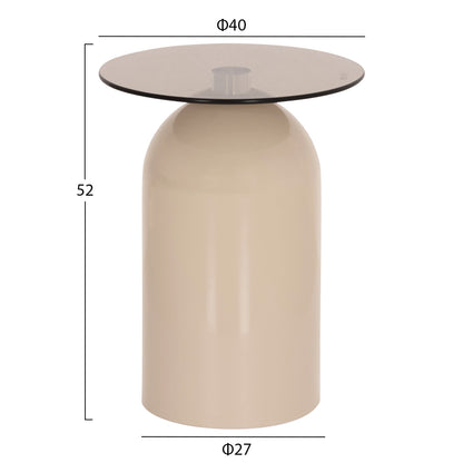 SET 2 COFFEE TABLES BELLINS HM18314.04 BEIGE METAL BASES--GLASS TOPS Φ50cm & Φ40cm