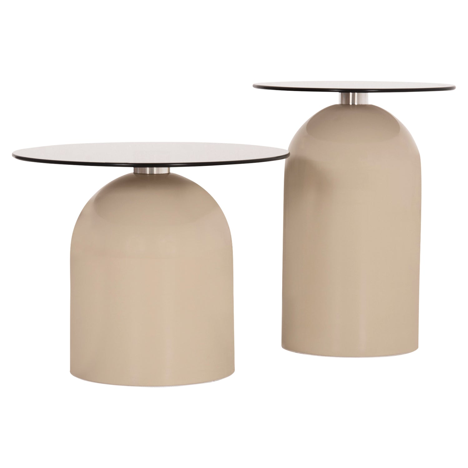 SET 2 COFFEE TABLES BELLINS HM18314.04 BEIGE METAL BASES--GLASS TOPS Φ50cm & Φ40cm
