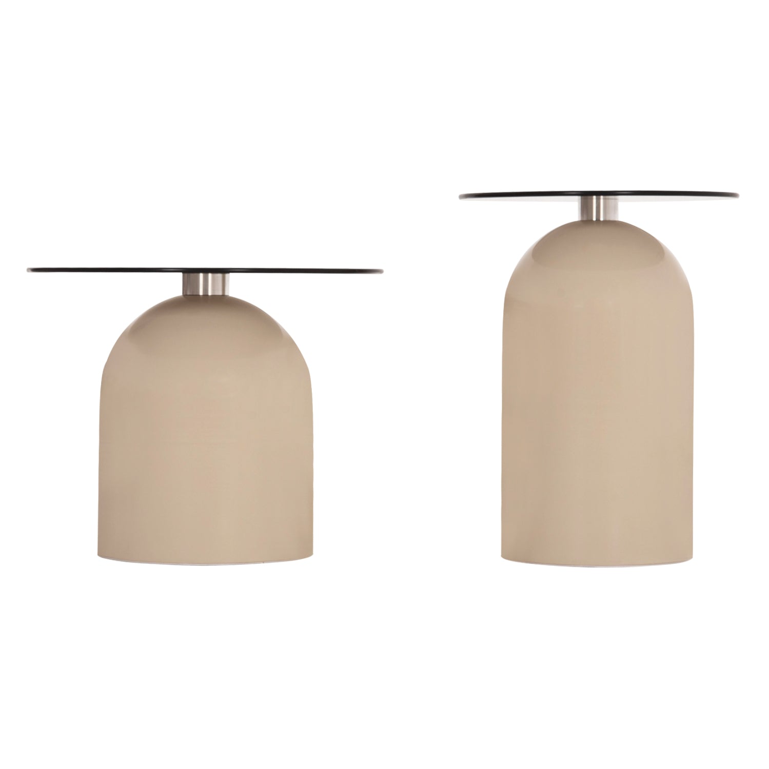 SET 2 COFFEE TABLES BELLINS HM18314.04 BEIGE METAL BASES--GLASS TOPS Φ50cm & Φ40cm