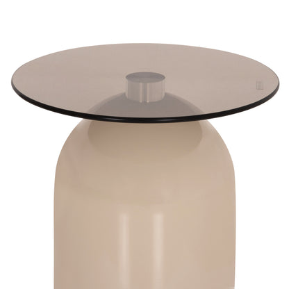 SET 2 COFFEE TABLES BELLINS HM18314.04 BEIGE METAL BASES--GLASS TOPS Φ50cm & Φ40cm