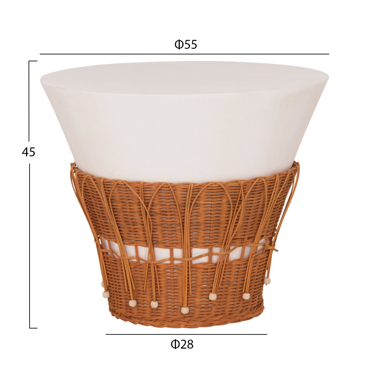 SET 2PCS COFFEE TABLES PERRAL HM21138.02 FIBER CEMENT IN WHITE--NATURAL RATTAN DECOR