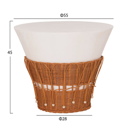SET 2PCS COFFEE TABLES PERRAL HM21138.02 FIBER CEMENT IN WHITE--NATURAL RATTAN DECOR