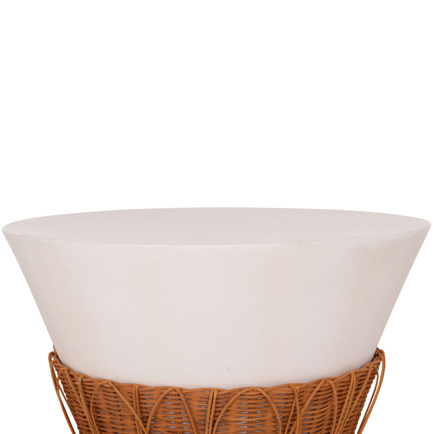 SET 2PCS COFFEE TABLES PERRAL HM21138.02 FIBER CEMENT IN WHITE--NATURAL RATTAN DECOR