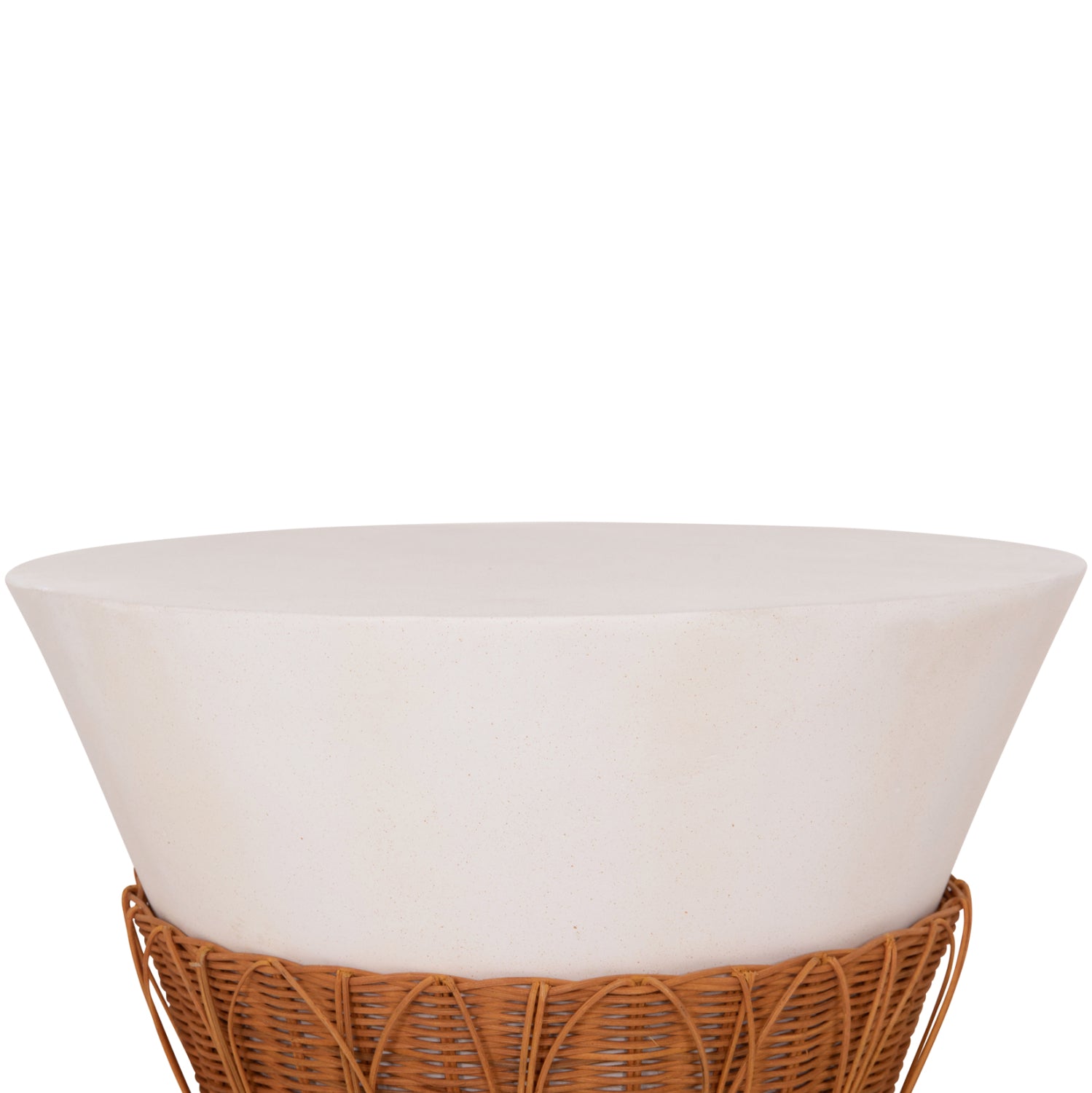SET 2PCS COFFEE TABLES PERRAL HM21138.02 FIBER CEMENT IN WHITE--NATURAL RATTAN DECOR
