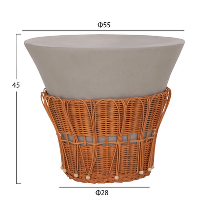 SET 2PCS COFFEE TABLES PERRAL HM21138.03 FIBER CEMENT IN GREY--NATURAL RATTAN DECOR