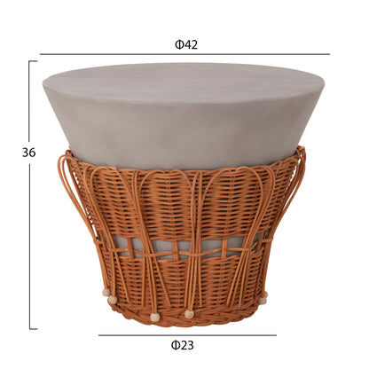 SET 2PCS COFFEE TABLES PERRAL HM21138.03 FIBER CEMENT IN GREY--NATURAL RATTAN DECOR