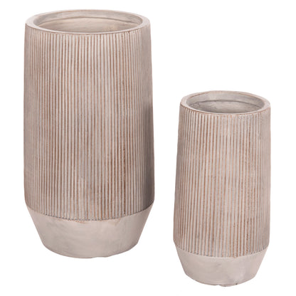 GARDEN PLANTERS CYLINDRICAL SET 2PCS GARDENER HM4727 FIBERCLAY--IN CEMENT COLOR Φ35x64Hcm.