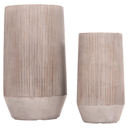 GARDEN PLANTERS CYLINDRICAL SET 2PCS GARDENER HM4727 FIBERCLAY--IN CEMENT COLOR Φ35x64Hcm.