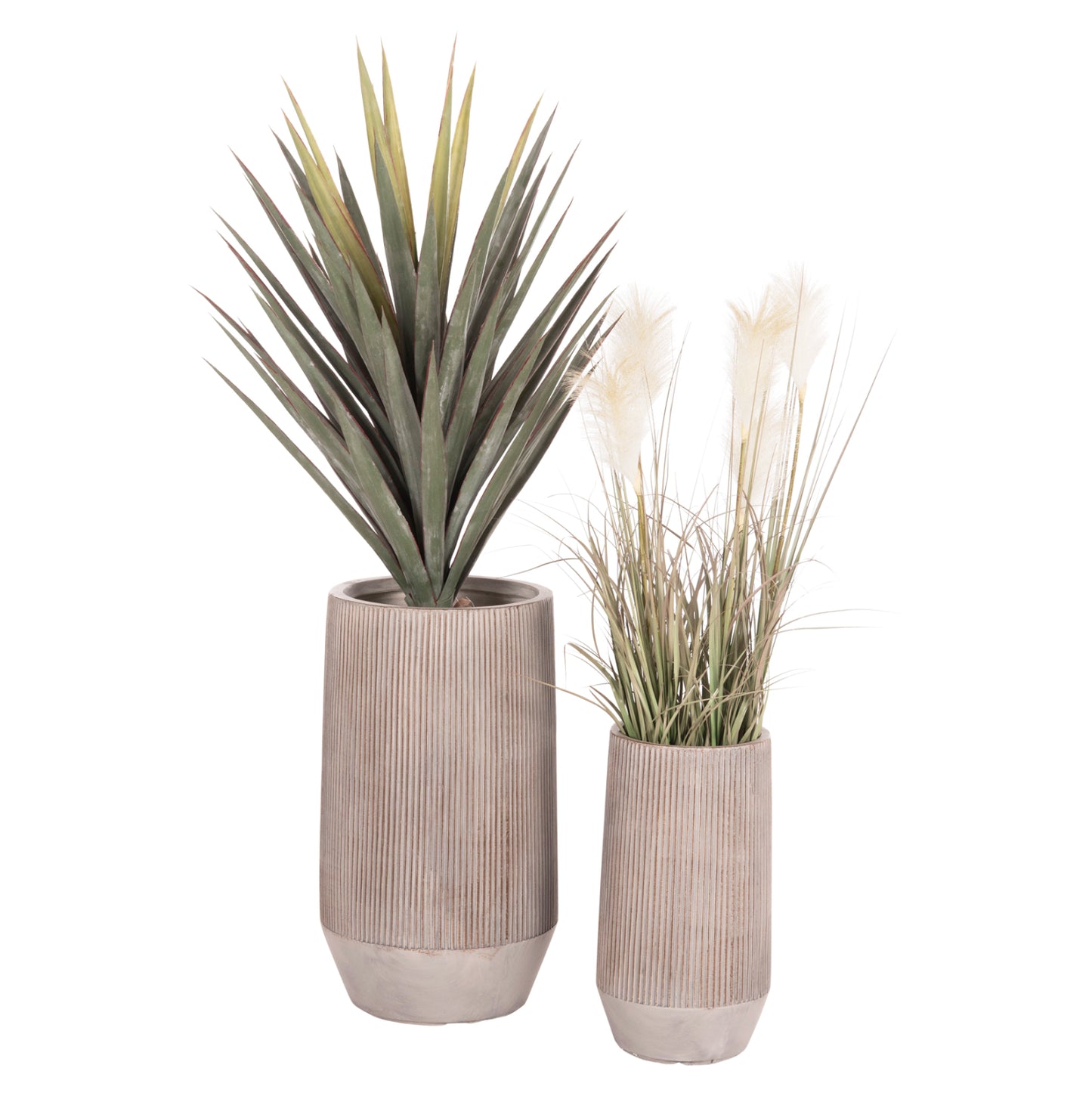 GARDEN PLANTERS CYLINDRICAL SET 2PCS GARDENER HM4727 FIBERCLAY--IN CEMENT COLOR Φ35x64Hcm.