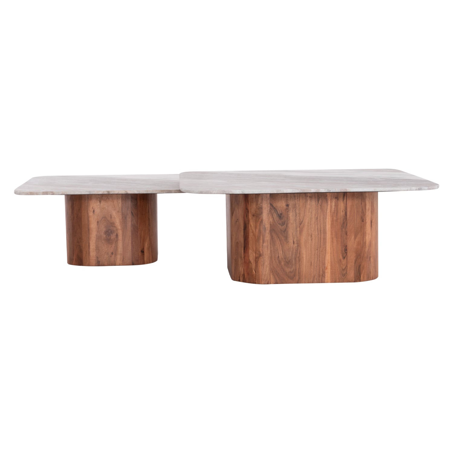 SET 2PCS COFFEE TABLES SQUARE VOLTI HM21079 GREY MARBLE-ACACIA WOOD