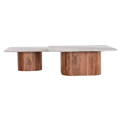 SET 2PCS COFFEE TABLES SQUARE VOLTI HM21079 GREY MARBLE-ACACIA WOOD