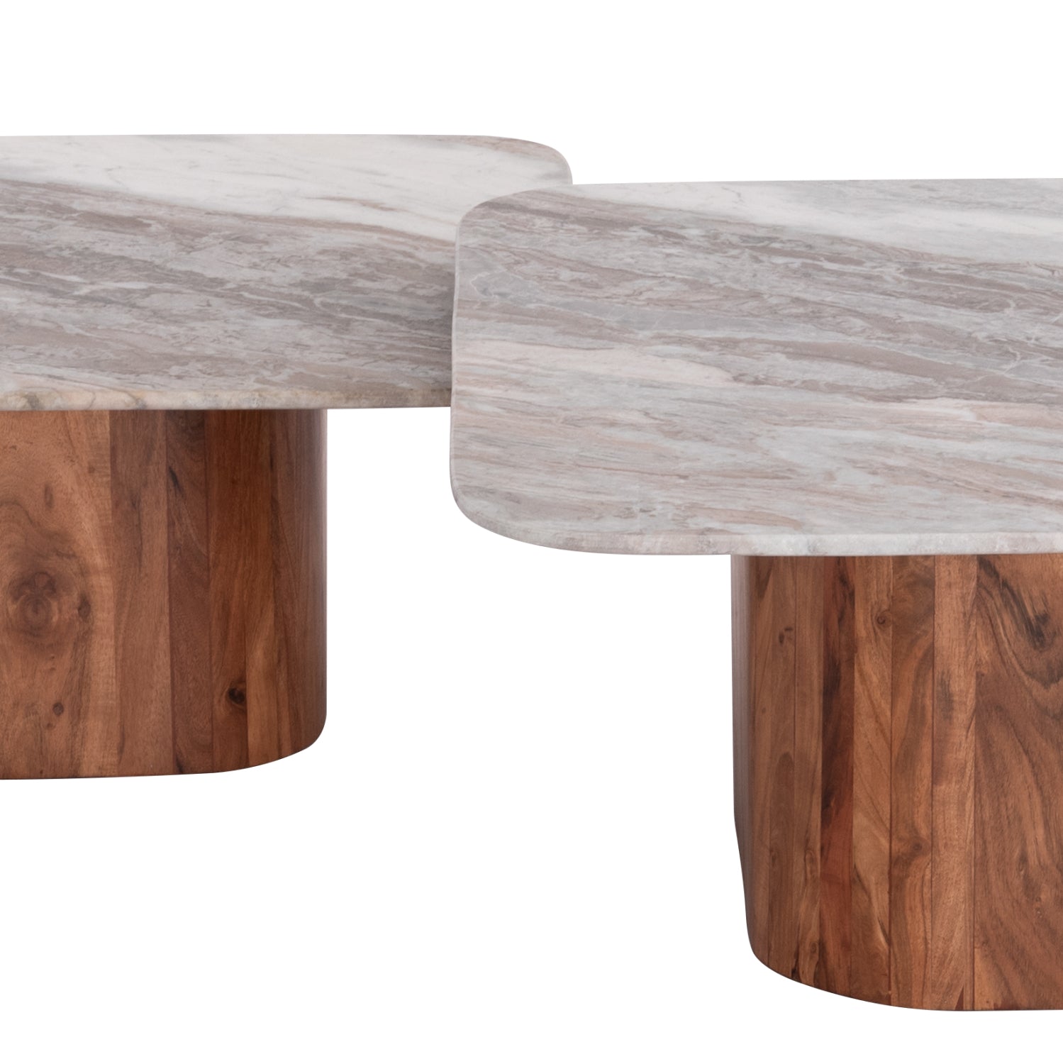 SET 2PCS COFFEE TABLES SQUARE VOLTI HM21079 GREY MARBLE-ACACIA WOOD