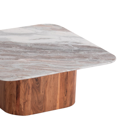SET 2PCS COFFEE TABLES SQUARE VOLTI HM21079 GREY MARBLE-ACACIA WOOD