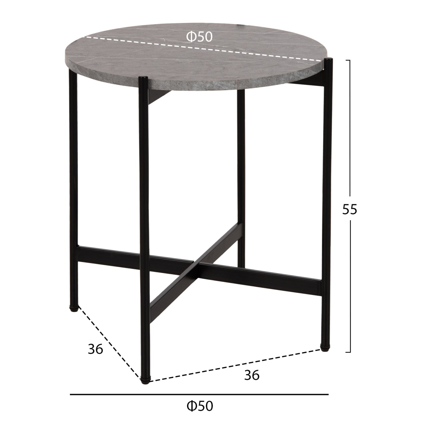 COFFEE TABLES 2PCS SET RONDA HM21089.01 MDF IN GREY MARBLE COLOR Φ80cm & Φ50cm