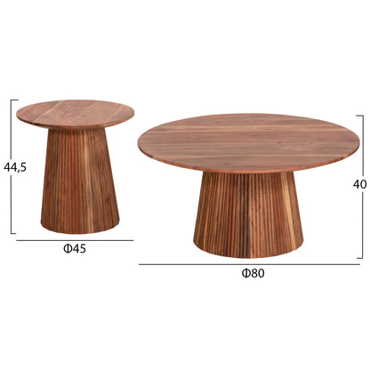 SET 2PCS COFFEE TABLES ROUND GROOT HM11945 SOLID ACACIA WOOD IN NATURAL Φ80 & Φ45cm.