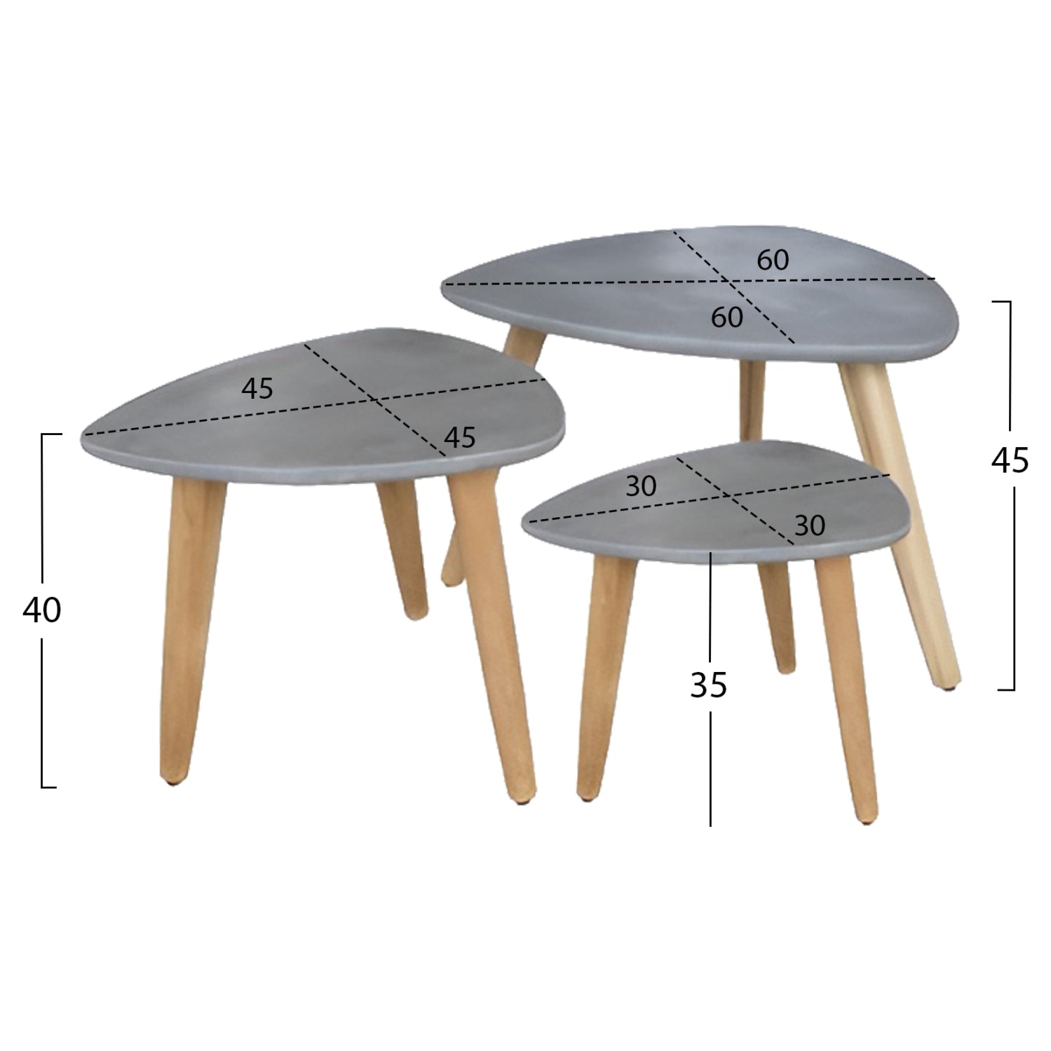 SET 3PCS SIDE TABLES PRANTIS HM10734.01 FIBER CEMENT IN GREY--ACACIA WOOD LEGS