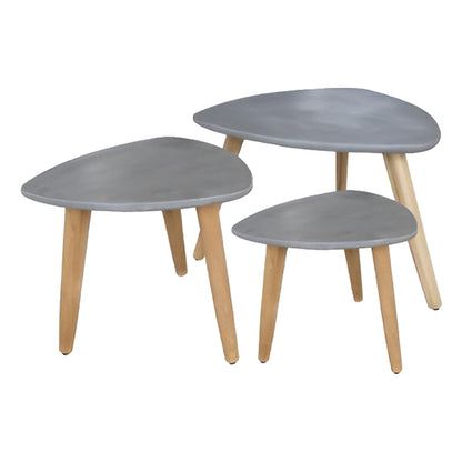 SET 3PCS SIDE TABLES PRANTIS HM10734.01 FIBER CEMENT IN GREY--ACACIA WOOD LEGS