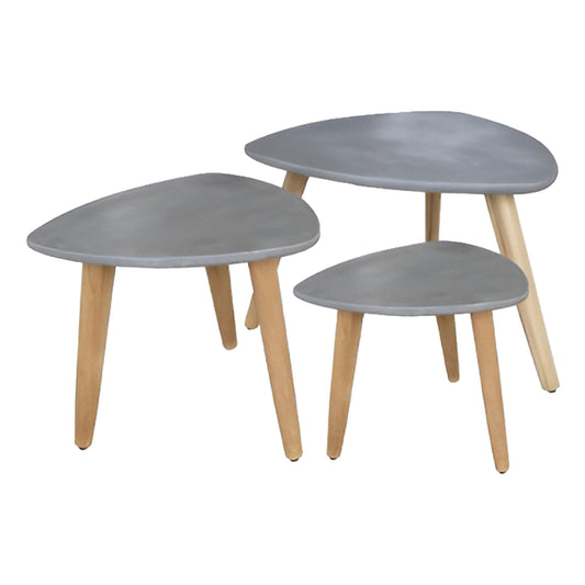 SET 3PCS SIDE TABLES PRANTIS HM10734.01 FIBER CEMENT IN GREY--ACACIA WOOD LEGS