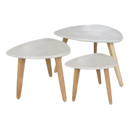 SET 3PCS SIDE TABLES PRANTIS HM10734.02 FIBER CEMENT IN BEIGE--ACACIA WOOD LEGS