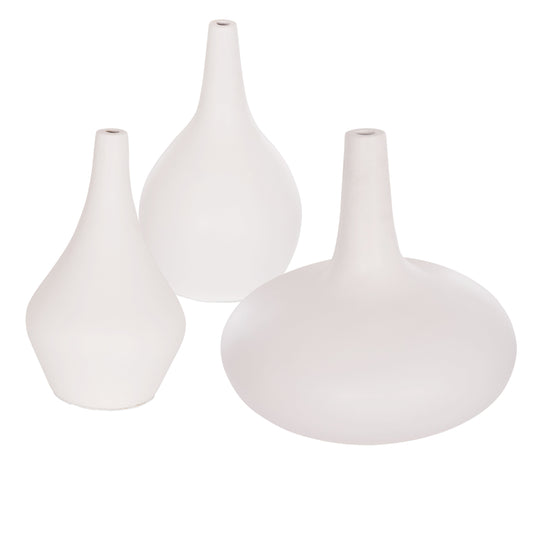SET OF 3 TABLE DECORATIVE VASES DENI HM21141 FIBER CEMENT IN WHITE