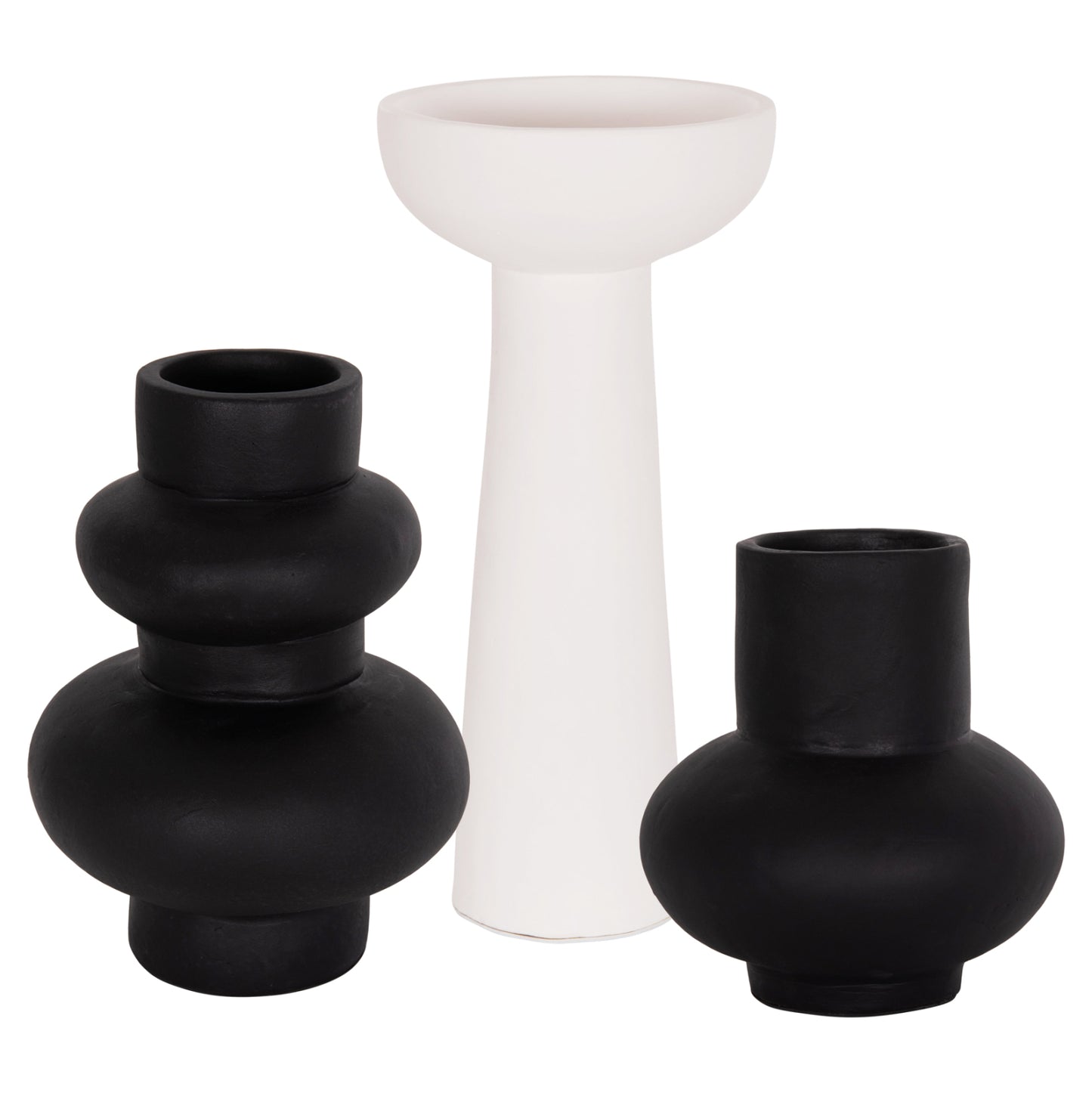 SET OF 3 TABLE DECORATIVE VASES LEKKAN HM21142.01 TERRACOTTA IN WHITE & BLACK