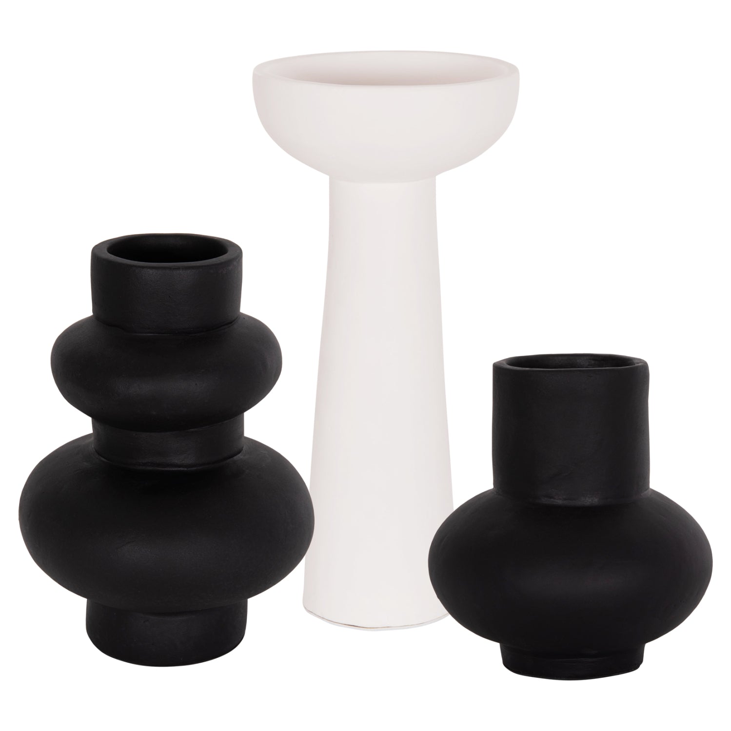 SET OF 3 TABLE DECORATIVE VASES LEKKAN HM21142.01 TERRACOTTA IN WHITE & BLACK