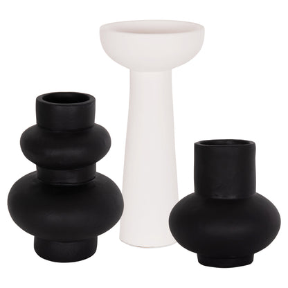 SET OF 3 TABLE DECORATIVE VASES LEKKAN HM21142.01 TERRACOTTA IN WHITE & BLACK