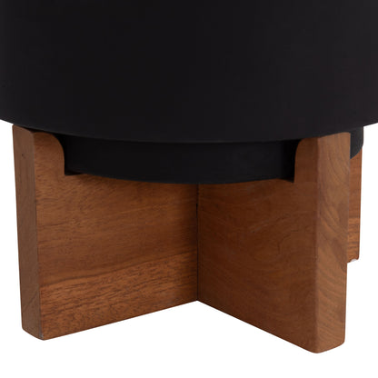 SET 3 POTS/VASES WITH TEAK BASES TANTI HM4685.01 FIBER CEMENT IN BLACK