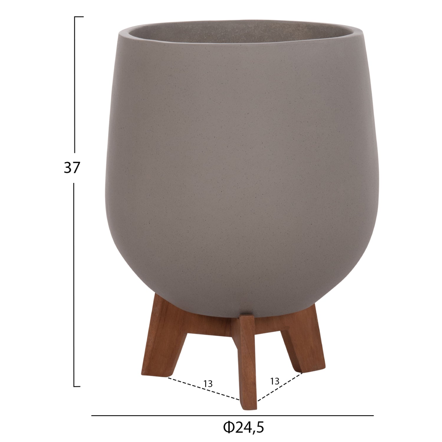 SET 3 POTS/VASES WITH TEAK BASES TRYLL HM4681.03 FIBER CEMENT IN GREY