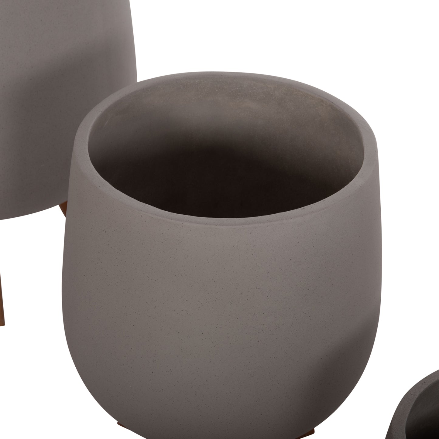 SET 3 POTS/VASES WITH TEAK BASES TRYLL HM4681.03 FIBER CEMENT IN GREY