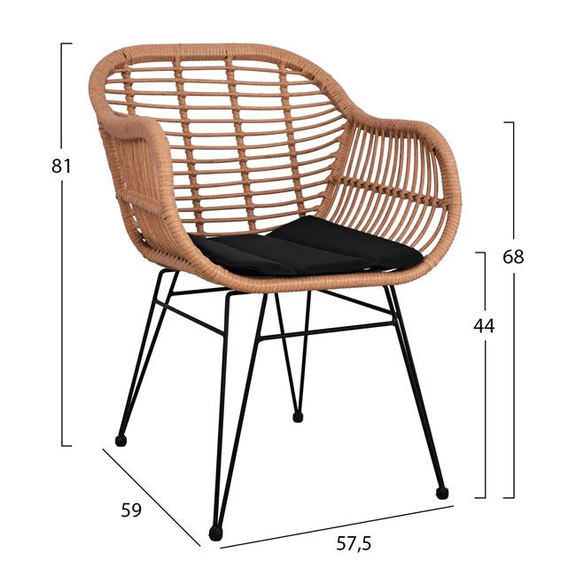 Set 3 pieces Allegra Wicker with Table 80x80x78 Beige and Black HM10483