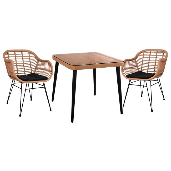 Set 3 pieces Allegra Wicker with Table 80x80x78 Beige and Black HM10483