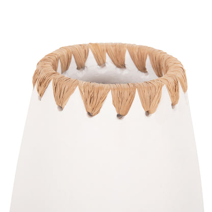 SET 3PCS DECORATIVE VASES HM4373 TERRACOTTA IN WHITE WITH STRAW WEAVING ON THE RIM