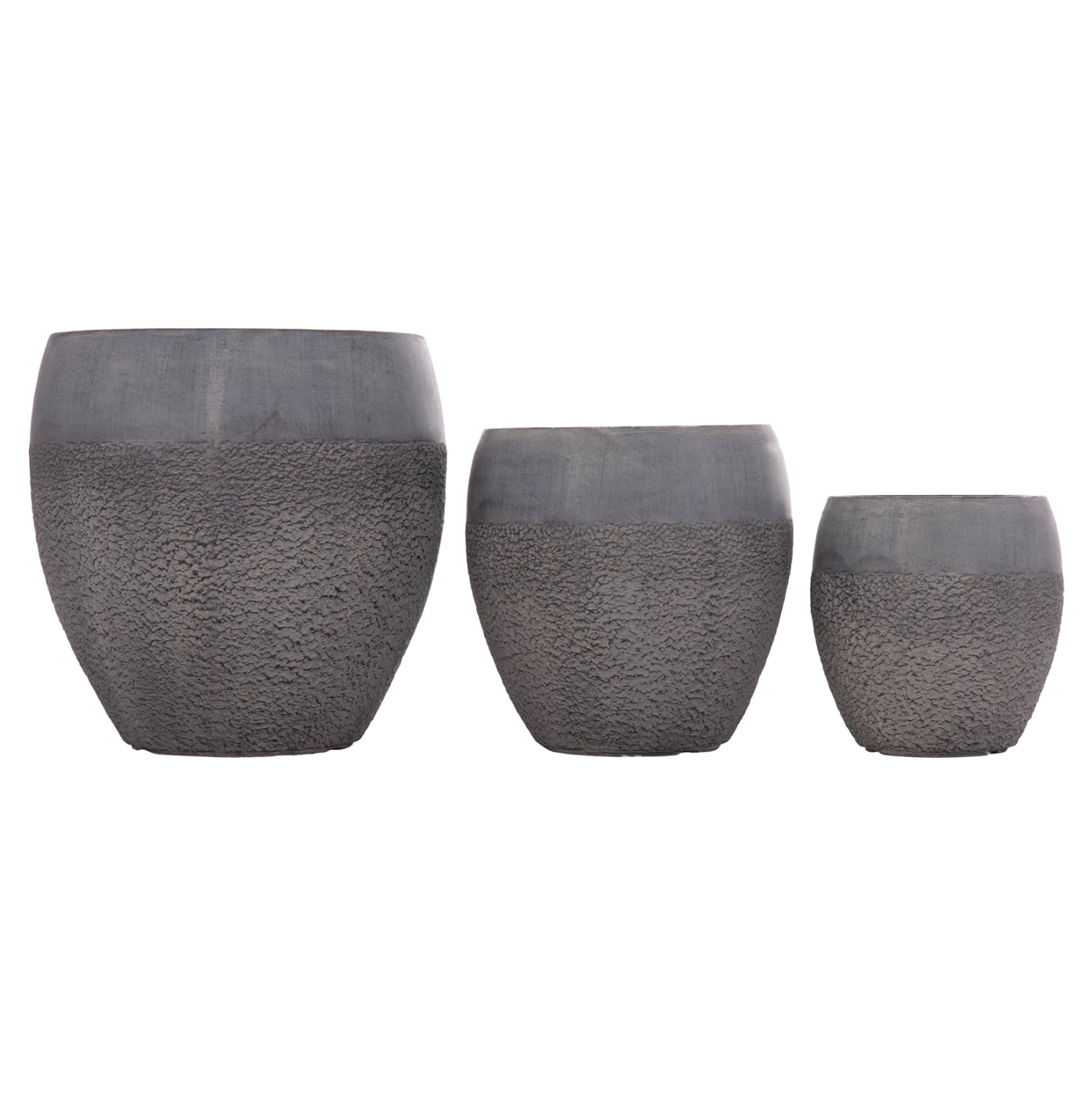 GARDEN PLANTERS SET 3PCS SERIES GARDENER ΗΜ4725 FIBERCLAY IN DARK CEMENT COLOR Φ55x54Hcm.