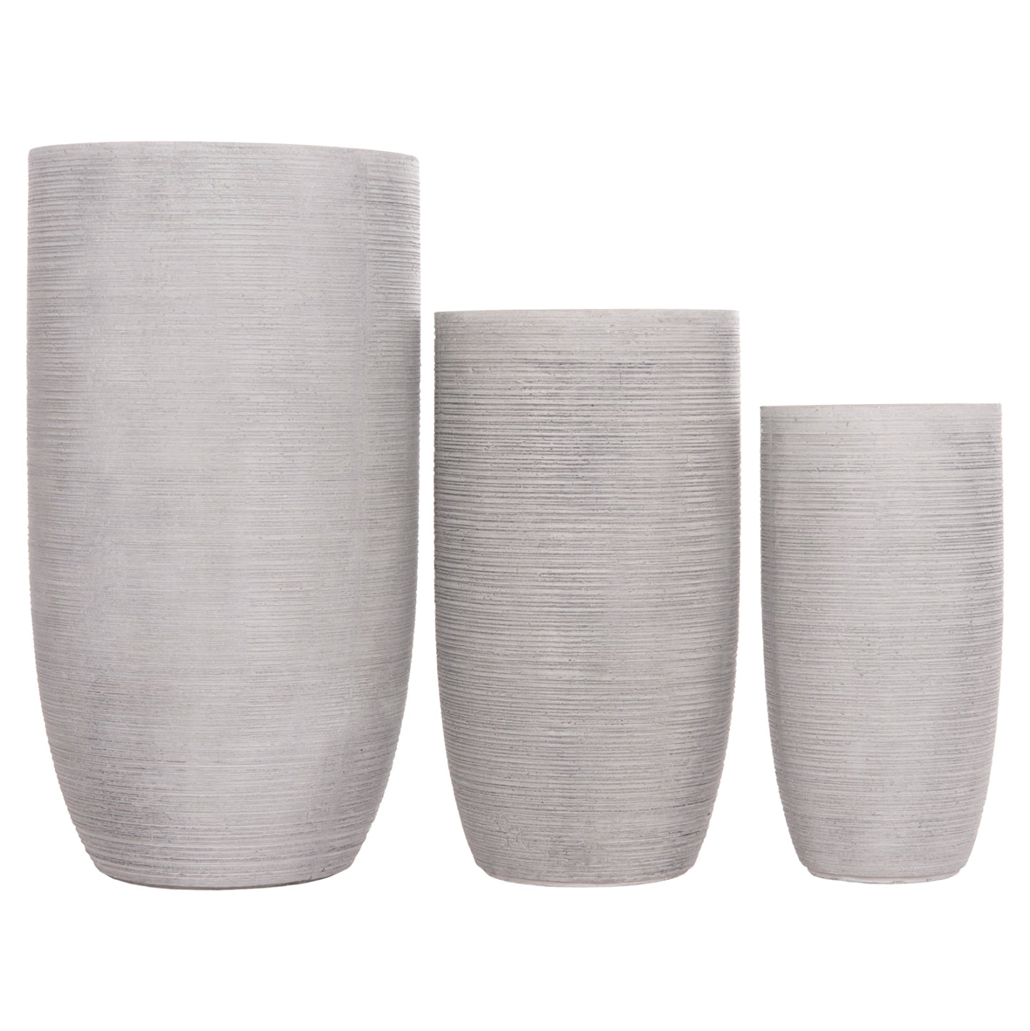 GARDEN PLANTERS CYLINDRICAL SET 3PCS SERIES GARDENER HM4721 FIBERCLAY--IN CEMENT COLOR Φ42.5x78.5Hcm.