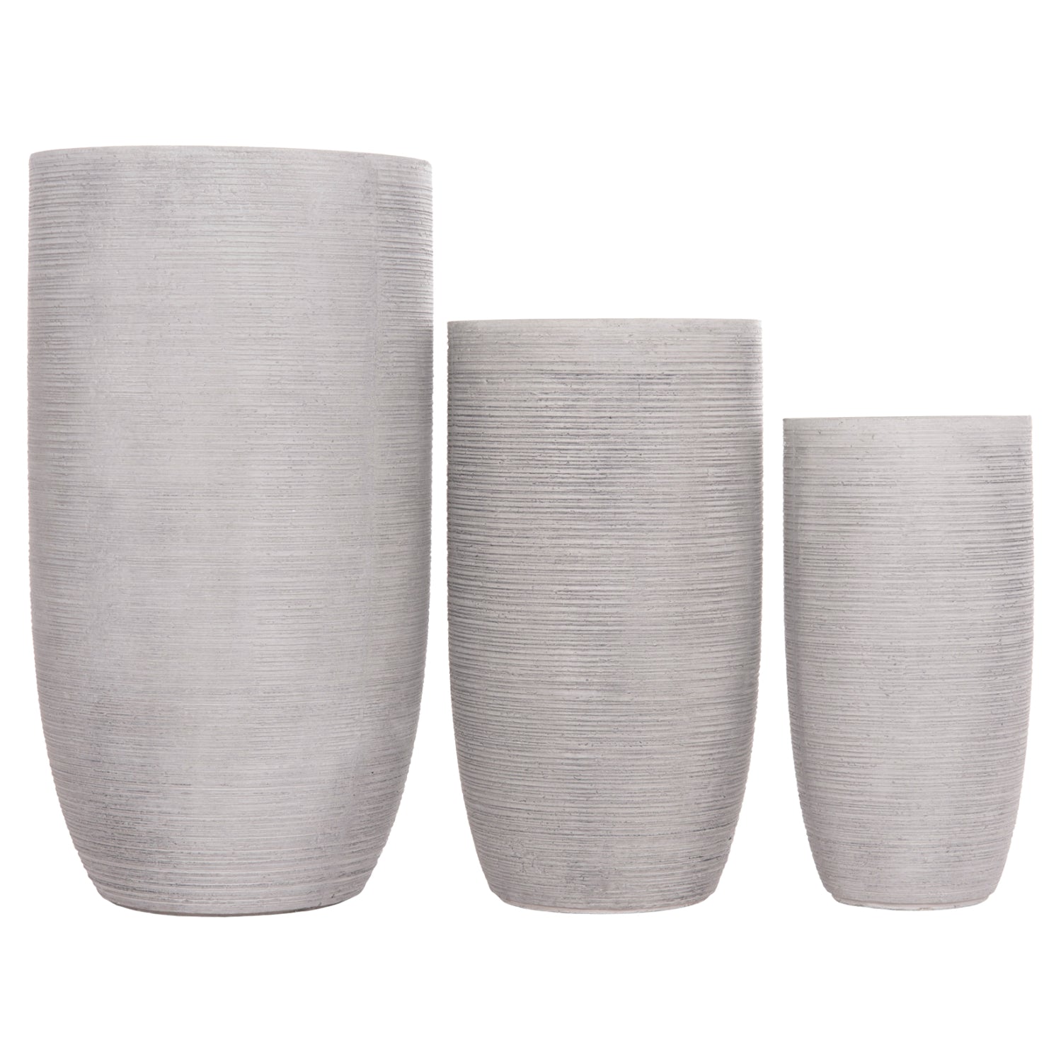 GARDEN PLANTERS CYLINDRICAL SET 3PCS SERIES GARDENER HM4721 FIBERCLAY--IN CEMENT COLOR Φ42.5x78.5Hcm.
