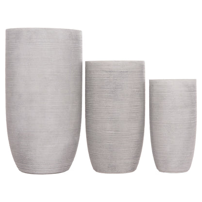 GARDEN PLANTERS CYLINDRICAL SET 3PCS SERIES GARDENER HM4721 FIBERCLAY--IN CEMENT COLOR Φ42.5x78.5Hcm.