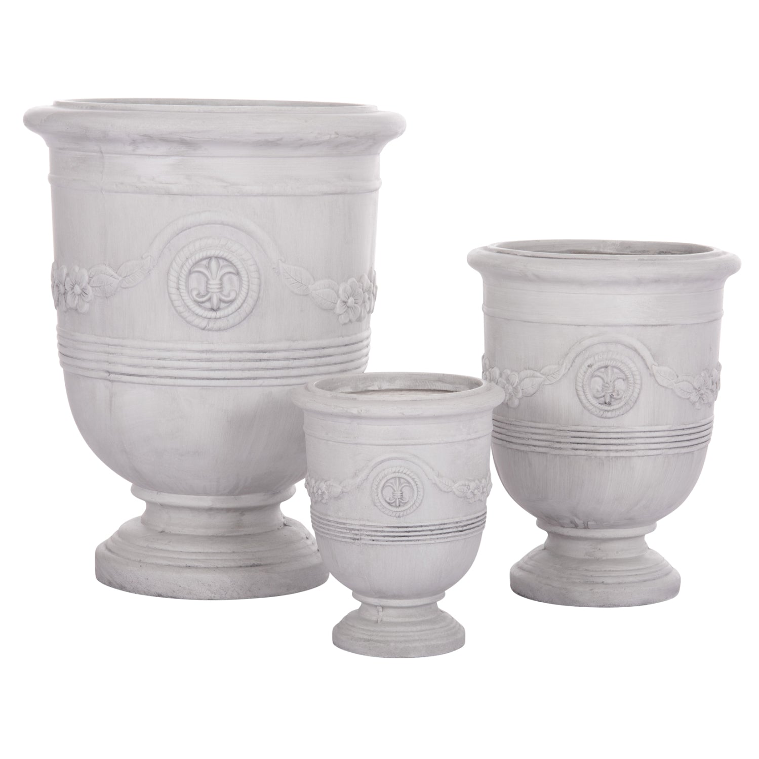 GARDEN PLANTERS WITH RELIEF DESIGNS SET 3PCS GARDENER HM4729 FIBERCLAY IN OFF WHITE Φ58x72.5Hcm.