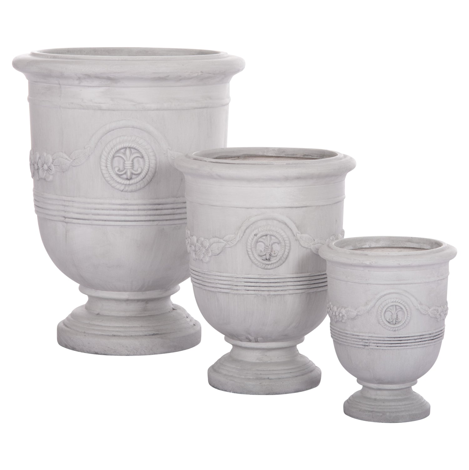 GARDEN PLANTERS WITH RELIEF DESIGNS SET 3PCS GARDENER HM4729 FIBERCLAY IN OFF WHITE Φ58x72.5Hcm.