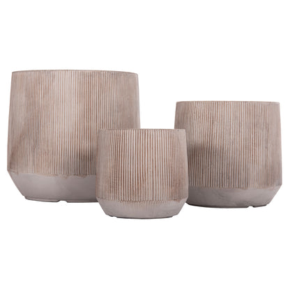 GARDEN PLANTERS ROUND SET 3PCS SERIES GARDENER HM4724 FIBERCLAY--CEMENT COLOR Φ55x55Hcm.