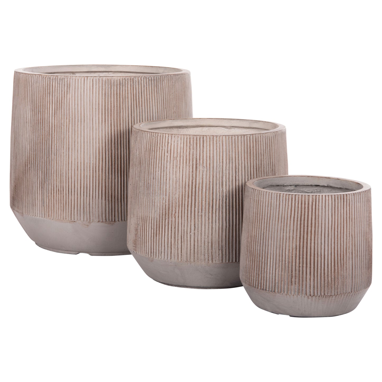 GARDEN PLANTERS ROUND SET 3PCS SERIES GARDENER HM4724 FIBERCLAY--CEMENT COLOR Φ55x55Hcm.