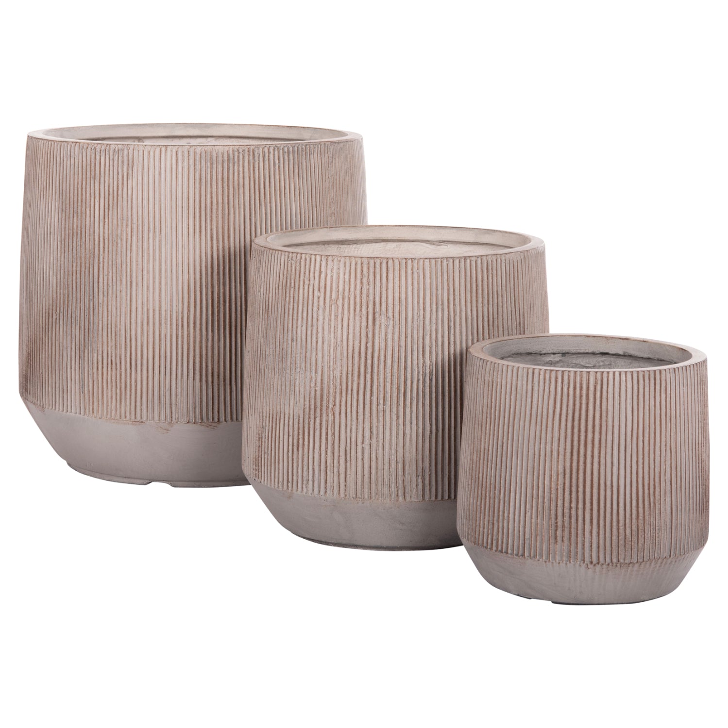 GARDEN PLANTERS ROUND SET 3PCS SERIES GARDENER HM4724 FIBERCLAY--CEMENT COLOR Φ55x55Hcm.