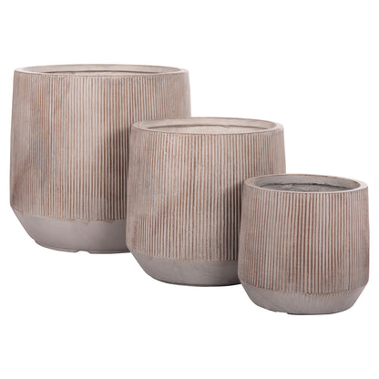 GARDEN PLANTERS ROUND SET 3PCS SERIES GARDENER HM4724 FIBERCLAY--CEMENT COLOR Φ55x55Hcm.
