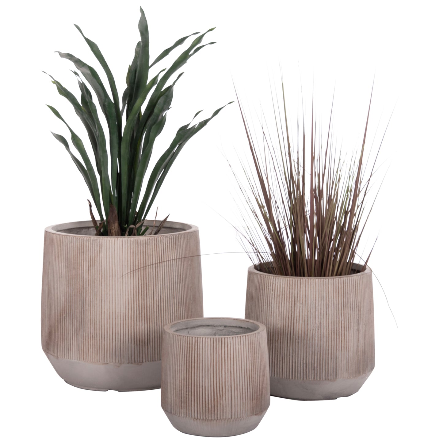 GARDEN PLANTERS ROUND SET 3PCS SERIES GARDENER HM4724 FIBERCLAY--CEMENT COLOR Φ55x55Hcm.