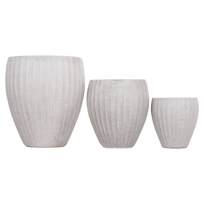 GARDEN PLANTERS ROUND SET 3PCS SERIES GARDENER HM4728 FIBERCLAY--IN CEMENT COLOR Φ48x56Hcm.