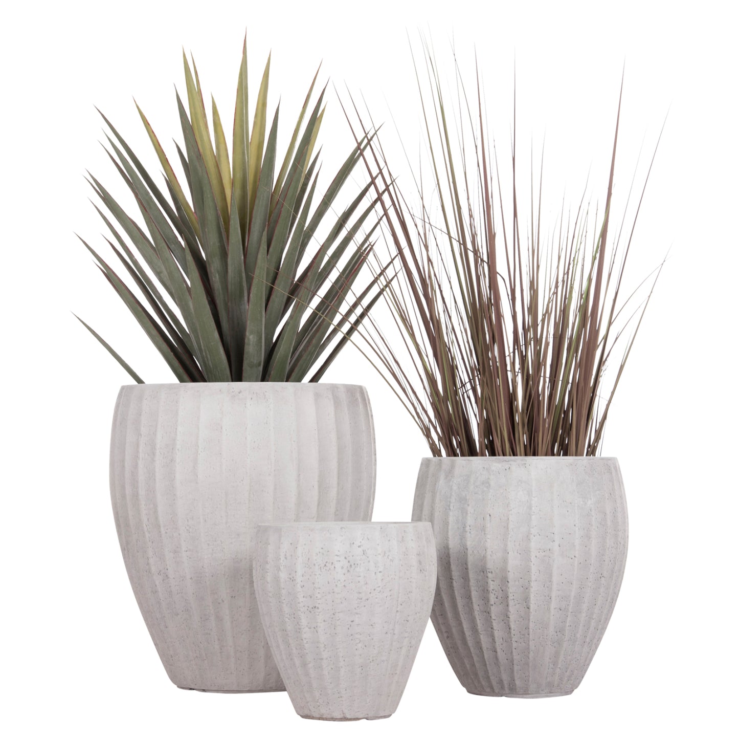 GARDEN PLANTERS ROUND SET 3PCS SERIES GARDENER HM4728 FIBERCLAY--IN CEMENT COLOR Φ48x56Hcm.
