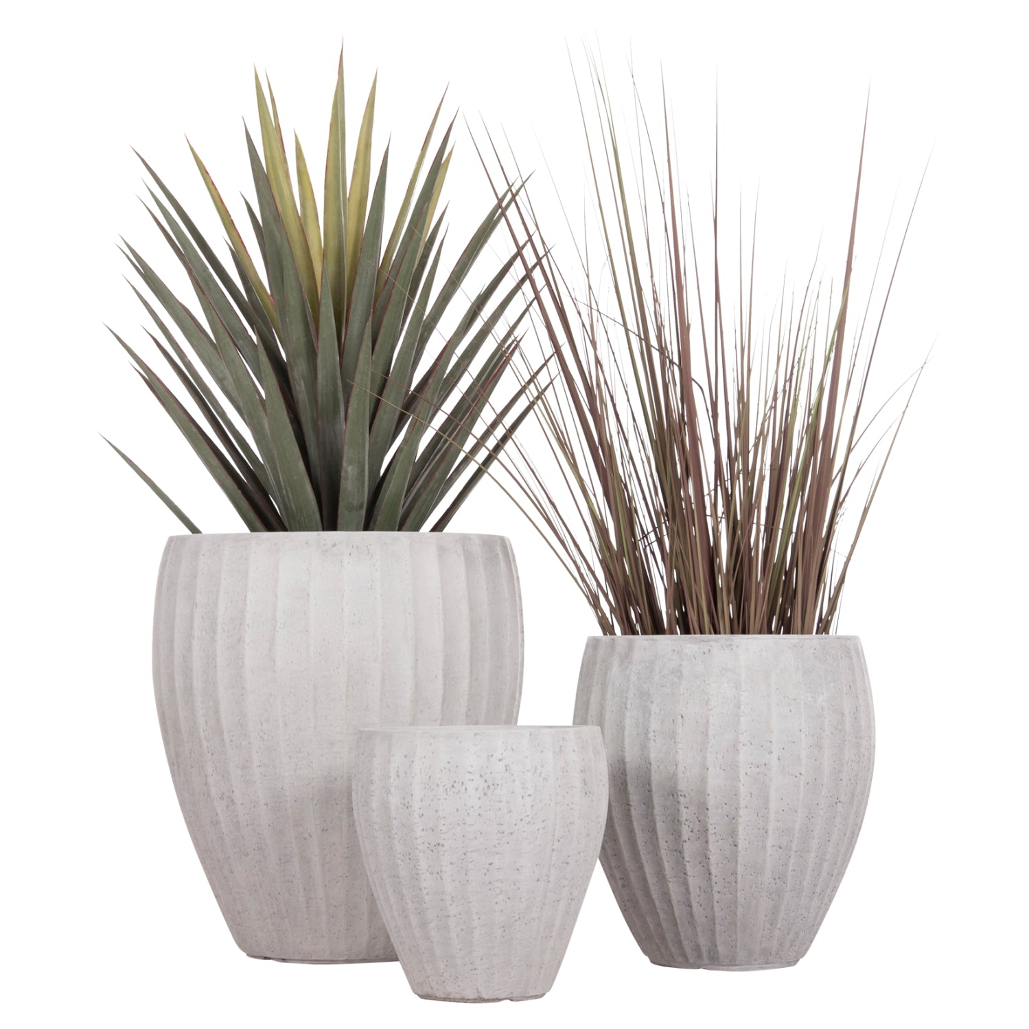 GARDEN PLANTERS ROUND SET 3PCS SERIES GARDENER HM4728 FIBERCLAY--IN CEMENT COLOR Φ48x56Hcm.