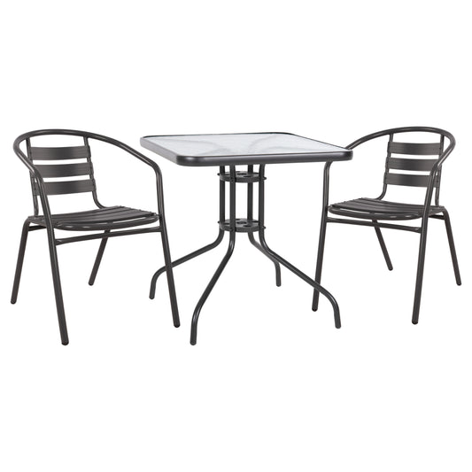 Set 3 pieces With Table Figo 70x70x72 & Armchairs Laura Grey Color HM10469