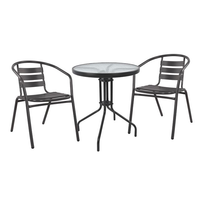 OUTDOOR 3PCS DINING SET HM10467.01 ROUND METAL TABLE & METAL CHAIRS