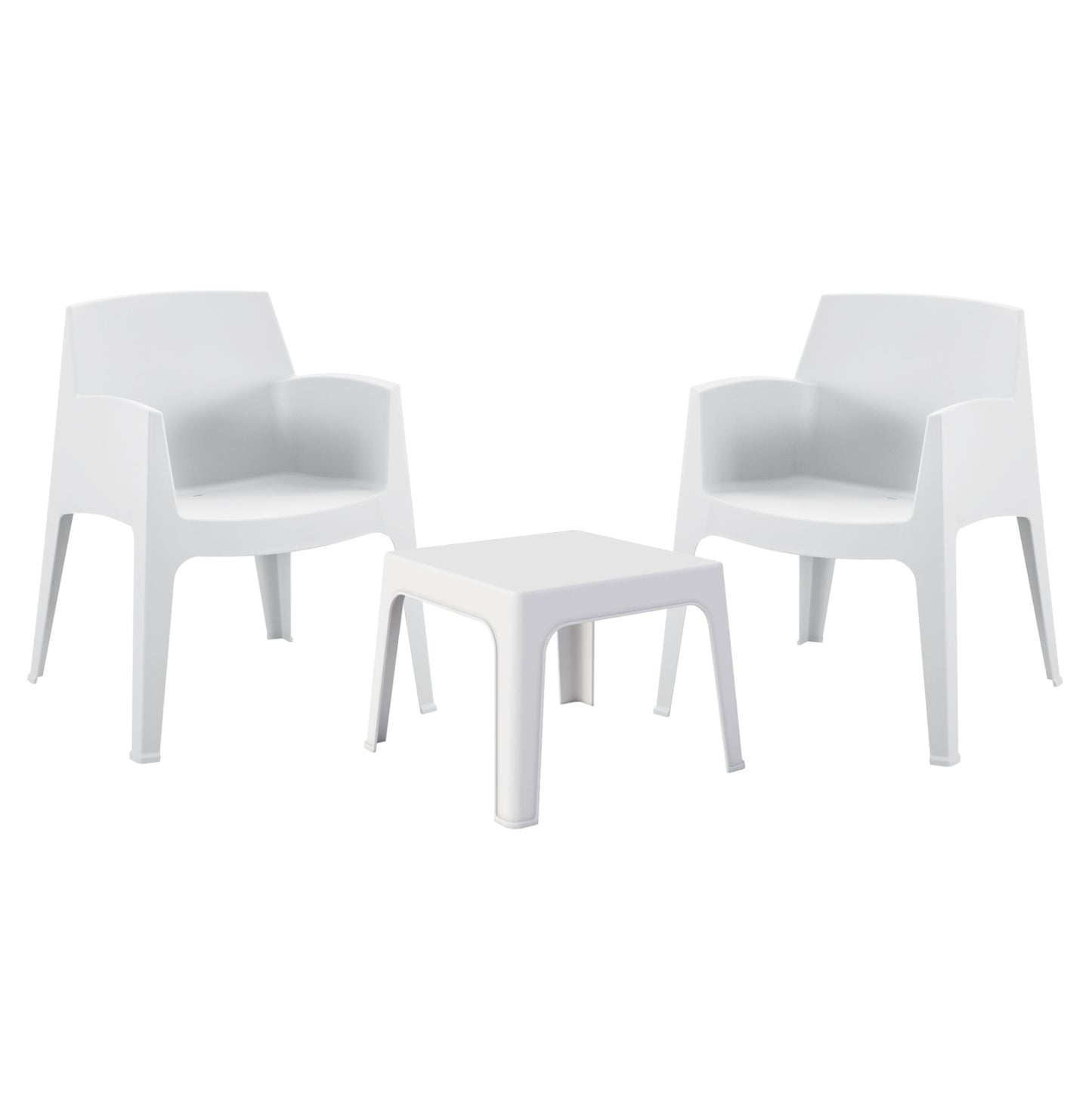 3PCS SET POLYPROPYLENE SLEEK HM21267.01 COFFEE TABLE & 2 ARMCHAIRS - WHITE